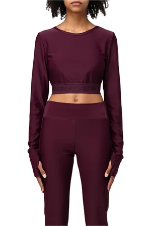 VERSACE Long Sleeve Tops, female, , Size: XS Violet Crop Top Chic Modern Look