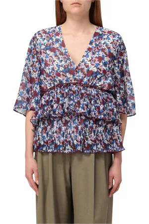 Ganni Blouses, female, , Size: S Floral Print Pleated Top