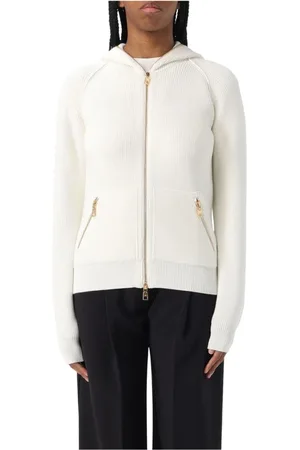 Elisabetta Franchi Zip-throughs, female, , Size: 2XS Ivory ZipUp Hoodie