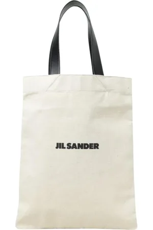 Jil Sander Tote Bags, female, , Size: ONE SIZE White Canvas Tote Bag with Leather Handles