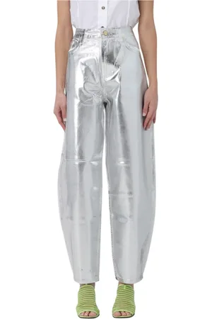 Ganni Wide Trousers, female, , Size: W26 Silver Wide Leg Jeans