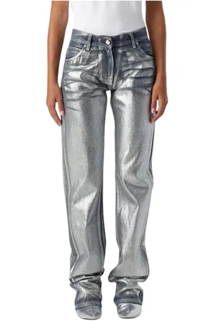 Msgm Straight Jeans, female, , Size: 2XS Silver Metallic Straight Jeans