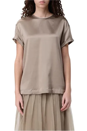 Brunello Cucinelli T-Shirts, female, , Size: M Elegant Silk Short Sleeve Blouse