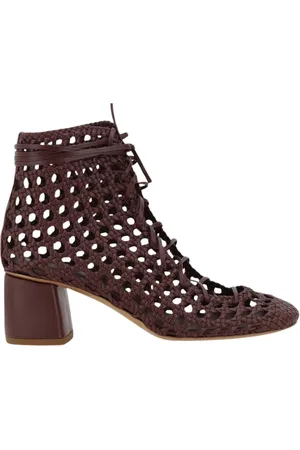 FORTE FORTE Heeled Boots, female, , Size: 6 US Burgundy Woven Leather Ankle Boots