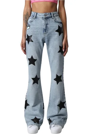 Chiara Ferragni Boot-cut Jeans, female, , Size: W30 Distressed Washed Denim Jeans