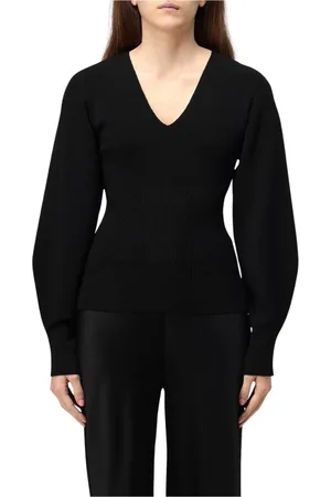 Alberta Ferretti V-neck Knitwear, female, , Size: M Ribbed Knit V-Neck Sweater