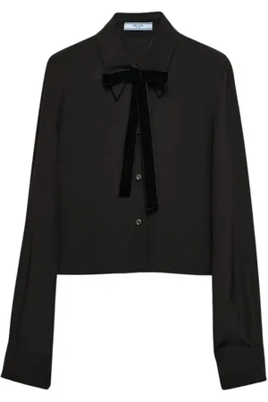 Prada Shirts, female, , Size: S Velvet Bow Tie Blouse