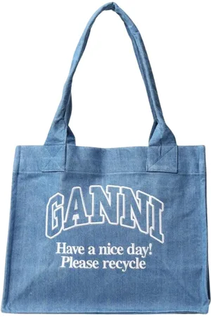 Ganni Tote Bags, female, , Size: ONE SIZE Denim Tote Bag with Message