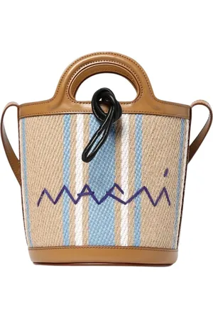 Marni Handbags, female, , Size: ONE SIZE Brown Striped Canvas Bucket Bag