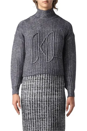 Karl Lagerfeld Turtlenecks, female, , Size: M Knitted Crewneck Sweater with Ribbed Trims