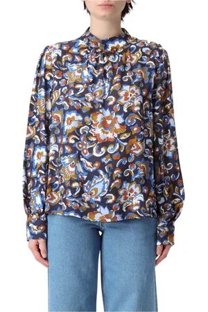 A.P.C. Shirts, female, , Size: M Blue Floral Blouse Mock Neck