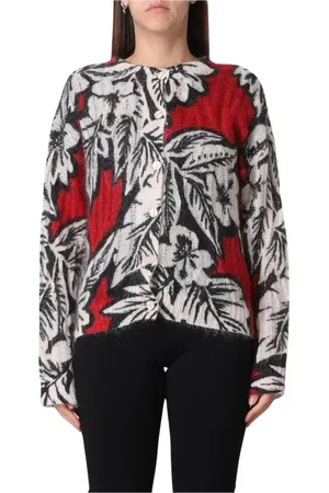 Twin-Set Cardigans, female, , Size: S Red Floral Knit Sweater
