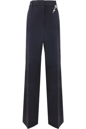 Prada Wide Trousers, female, , Size: M Wool Trousers with Brooch