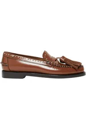 Max Mara Loafers, female, , Size: 10 US Leather Moccasins with Metal Studs