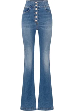 Elisabetta Franchi Boot-cut Jeans, female, , Size: W30 High-waisted Flare Cotton Jeans