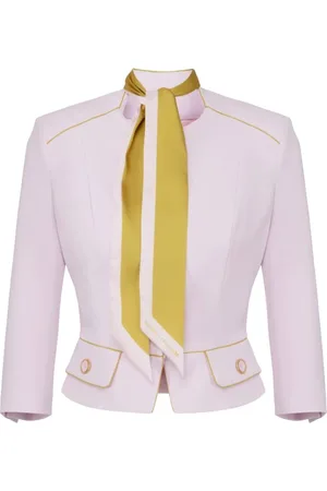Elisabetta Franchi Light Jackets, female, , Size: L Bicolor Crepe Jacket with Removable Scarf