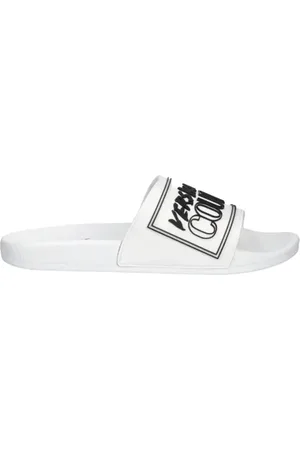 VERSACE Sliders, male, , Size: 12 US Slide Sandals with Relief Logo