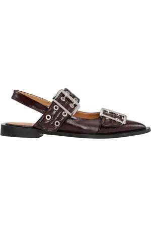 Ganni Ballerinas, female, , Size: 8 US Buckle Ballerina Burgundy Naplack