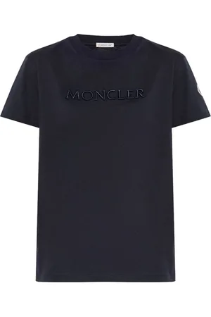 Moncler T-Shirts, female, , Size: S Navy Logo Patch T-shirt