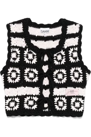 Ganni Vests, female, , Size: M Black Sleeveless Waistcoat with Scallop Edge
