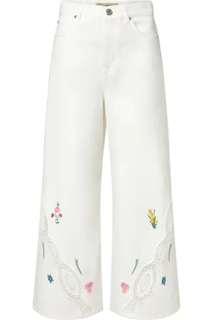 Max Mara Wide Trousers, female, , Size: M High-Waisted Wide-Leg Embroidered Trousers