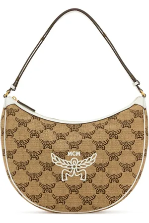 MCM Shoulder Bags, female, , Size: ONE SIZE Embroidered Raffia Shoulder Bag