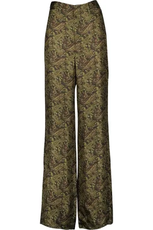 Saint Laurent Wide Trousers, female, , Size: M Silk Wide-Leg Printed Pants