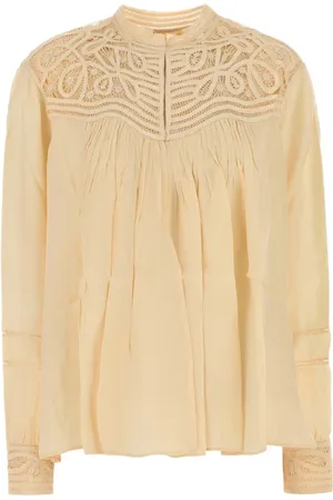 BODE Blouses, female, , Size: S Cream Satin Threadwork Blouse