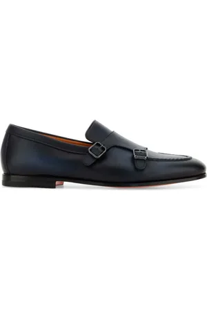 santoni Loafers, male, , Size: 7 US Midnight Leather Monk Strap Shoes