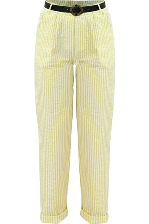 Kocca Cropped Trousers, female, , Size: M Striped Cotton Trousers with Turn-ups