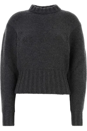 Alexander McQueen Round-neck Knitwear, female, , Size: S Dark Grey Wool Blend Sweater