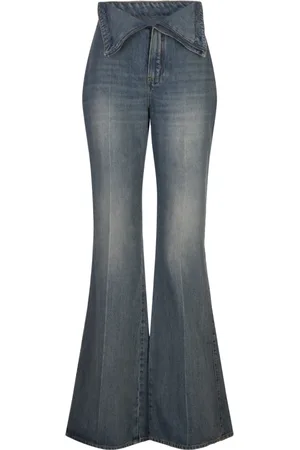 Alexander McQueen Flared Jeans, female, , Size: W26 Stone Washed Turned-Up Waistband Jeans