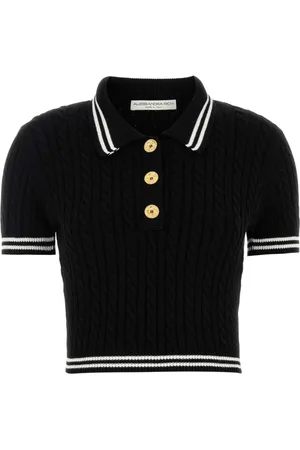 Alessandra Rich Polo Shirts, female, , Size: S Cotton Blend Knitted Polo Shirt