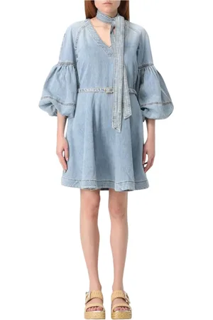 ZIMMERMANN Short Dresses, female, , Size: M Denim Mini Dress Puff Sleeves
