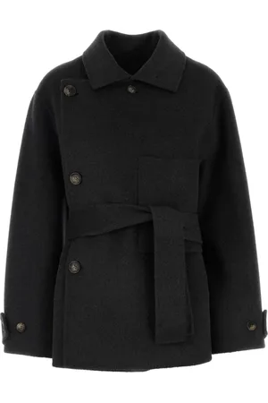 Serafini Belted Coats, female, , Size: S Charcoal Wool Coat