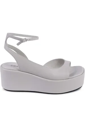 Calvin Klein Wedges, female, , Size: 9 US Leather Platform Wedge Sandals