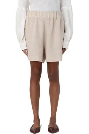120% Lino Casual Shorts, female, , Size: L Sand Linen Relaxed Fit Shorts