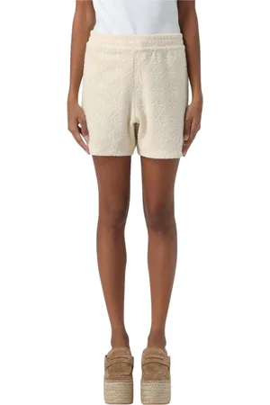 Tory Burch Short Shorts, female, , Size: M Ivory Textured Relaxed Fit Shorts