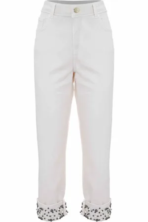 Kocca Cropped Trousers, female, , Size: W30 Beaded Turn-up Straight Leg Trousers