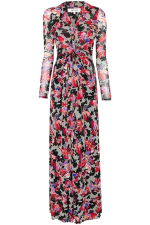 Diane von Furstenberg Maxi Dresses, female, , Size: S Floral Mesh V-Neck Dress