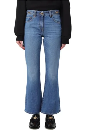 VERSACE Flared Jeans, female, , Size: W28 Elegant Flared Jeans with Medusa Waistband