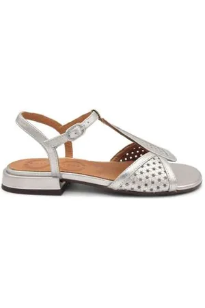 Chie Mihara High Heel Sandals, female, , Size: 9 US Silver Leather Sandals with Buckle Closure