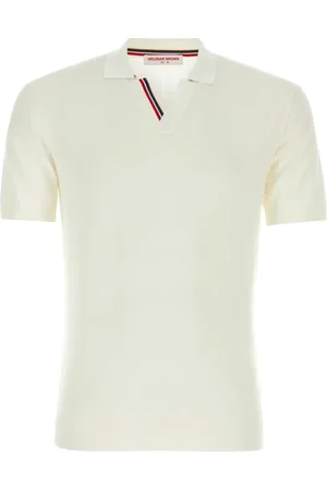 Orlebar Brown Polo Shirts, male, , Size: XL Ivory Cotton Polo Shirt with Tipping