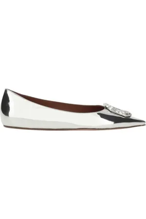 Amina Muaddi Ballerinas, female, , Size: 6 US Mirrored Leather Ballerinas with Rhinestone Embellishment