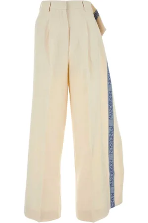 J.W.Anderson Wide Trousers, female, , Size: 2XS Wide-Leg Ivory Cotton Blend Pant
