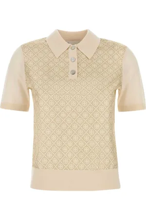 Tory Burch Polo Shirts, female, , Size: S Ivory Wool Polo Shirt