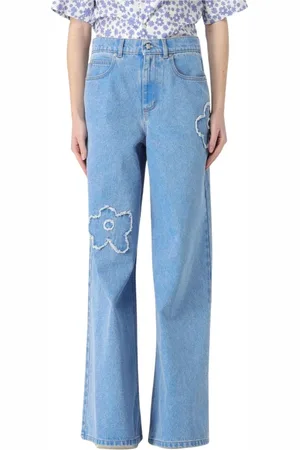 Marni Wide Jeans, female, , Size: S Flower Embroidery Wide Leg Jeans