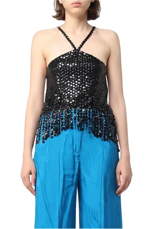 The Attico Sleeveless Tops, female, , Size: 2XS Sequin Halter Top Fringed Hem