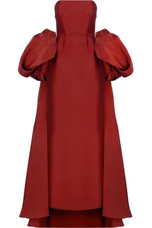 Solace Gowns, female, , Size: S Burgundy Bordeaux Dress with Balloon Sleeves