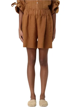 120% Lino Casual Shorts, female, , Size: L Yellow Linen Relaxed Fit Shorts